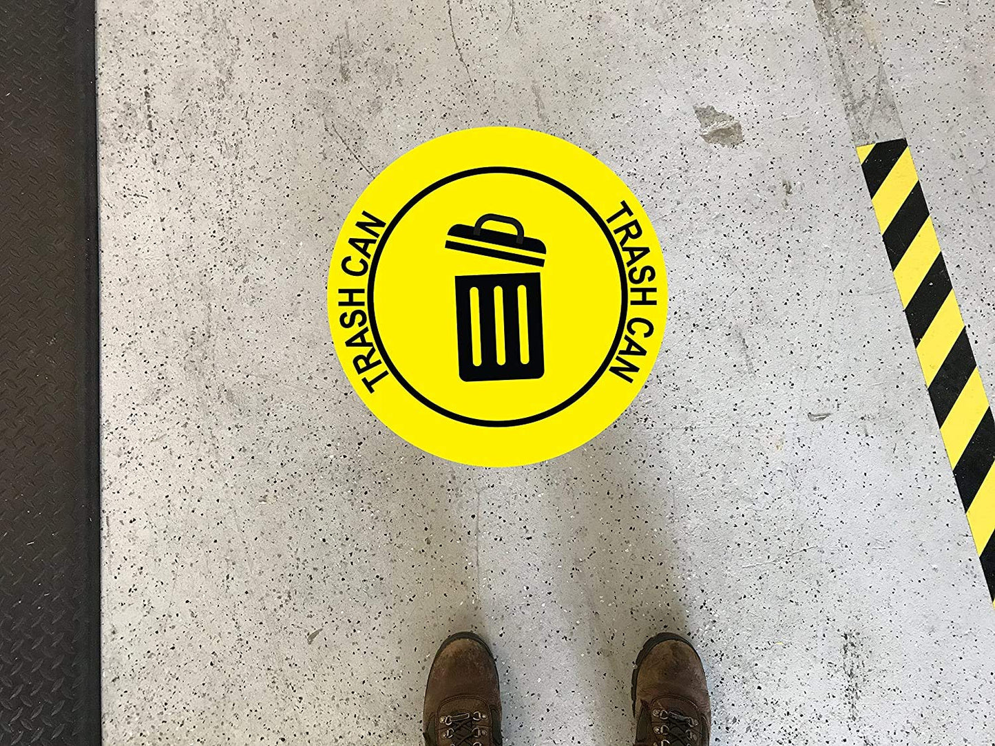 "Trash Can" Durable Laminated Vinyl Floor Sign- Sign by Graphical Warehouse- 5S Safety and Security Signage, Visual Communication Tool (34", Yellow/Black)