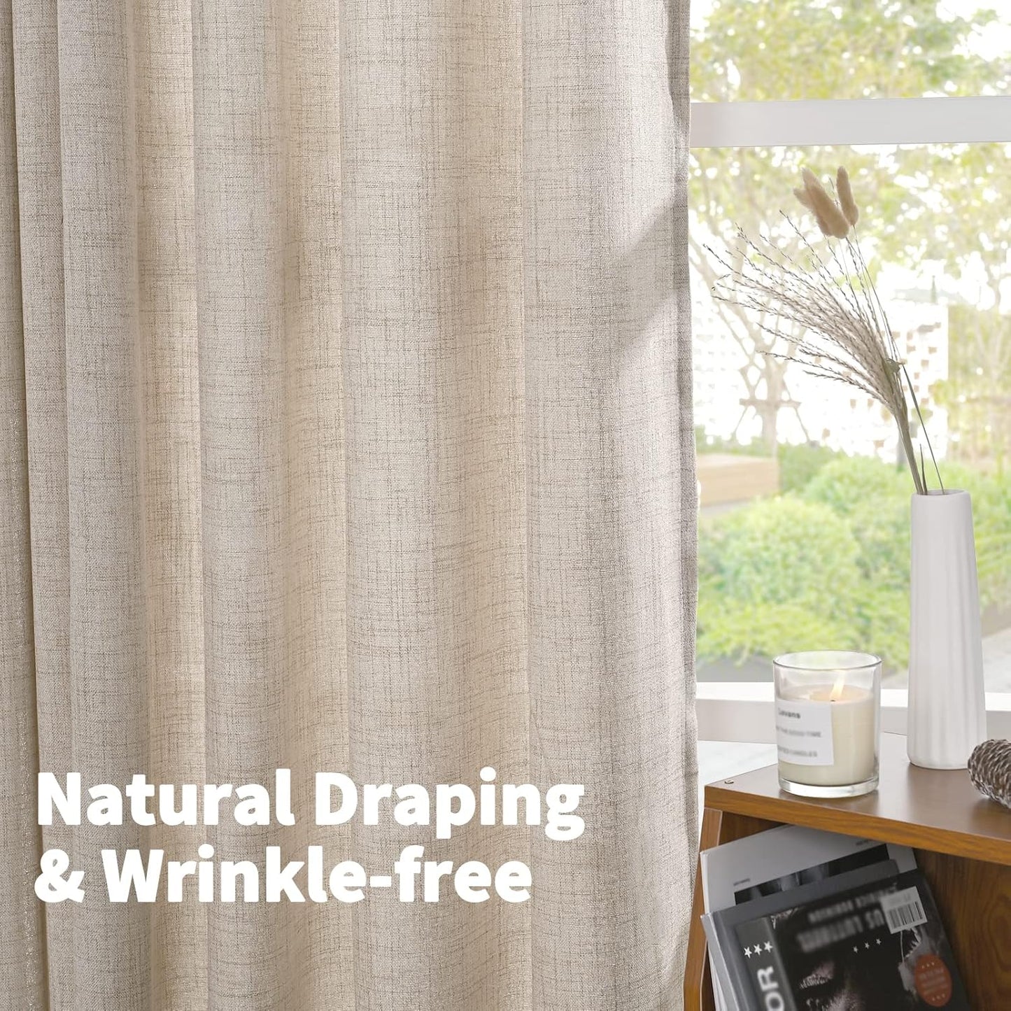 YoungsTex Cafe Linen Curtains 36 Inch Length for Kitchen Window Over Sink - Small Half Window Drapes Semi Sheer Light Filtering with Rod Pocket Back Tab for Bathroom, 2 Panels, 30 X 36 Inch