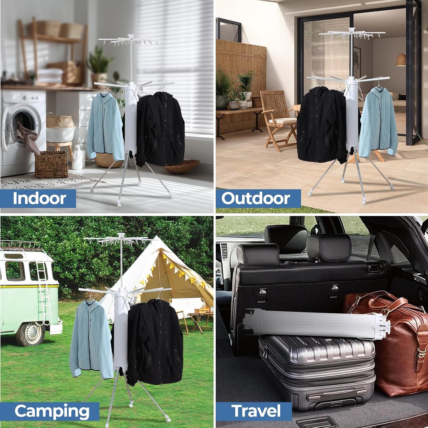 GCCSJ 4-Legged Foldable and Portable Clothes Drying Rack,Collapsible Octopus Drying Rack with Wheels and Aluminum Rods,360°Rotatable Design for Indoor Outdoor Use,2 Tier