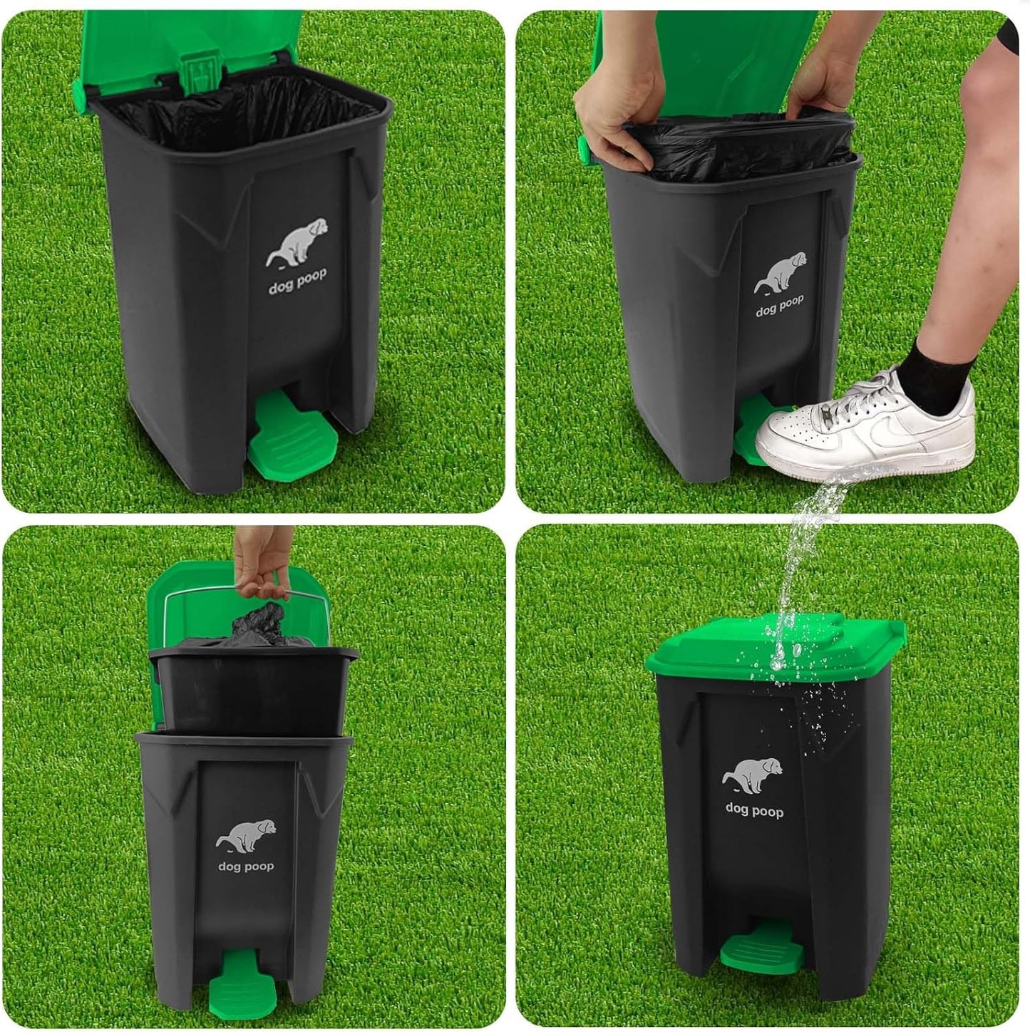 Dog Poop Trash Can Outside, 20L/5Gallon Dog Waste Trash Can with Lid, Pedal and Removable Inner Waste Bin, Pet Poop Bucket with 100 Bags, Green