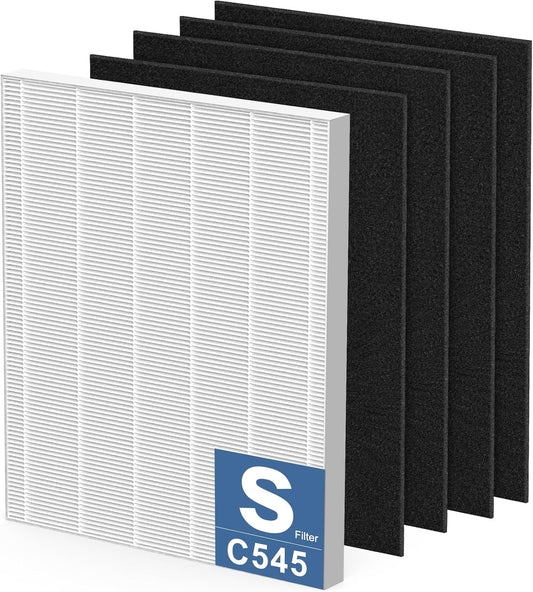 C545 HEPA Replacement Filter S Compatible with Winix C545 Air Purifier, Replaces Part 1712-0096-00 and 2522-0058-00, 1 HEPA Filter + 4 Activated Carbon Filters, 1 Pack