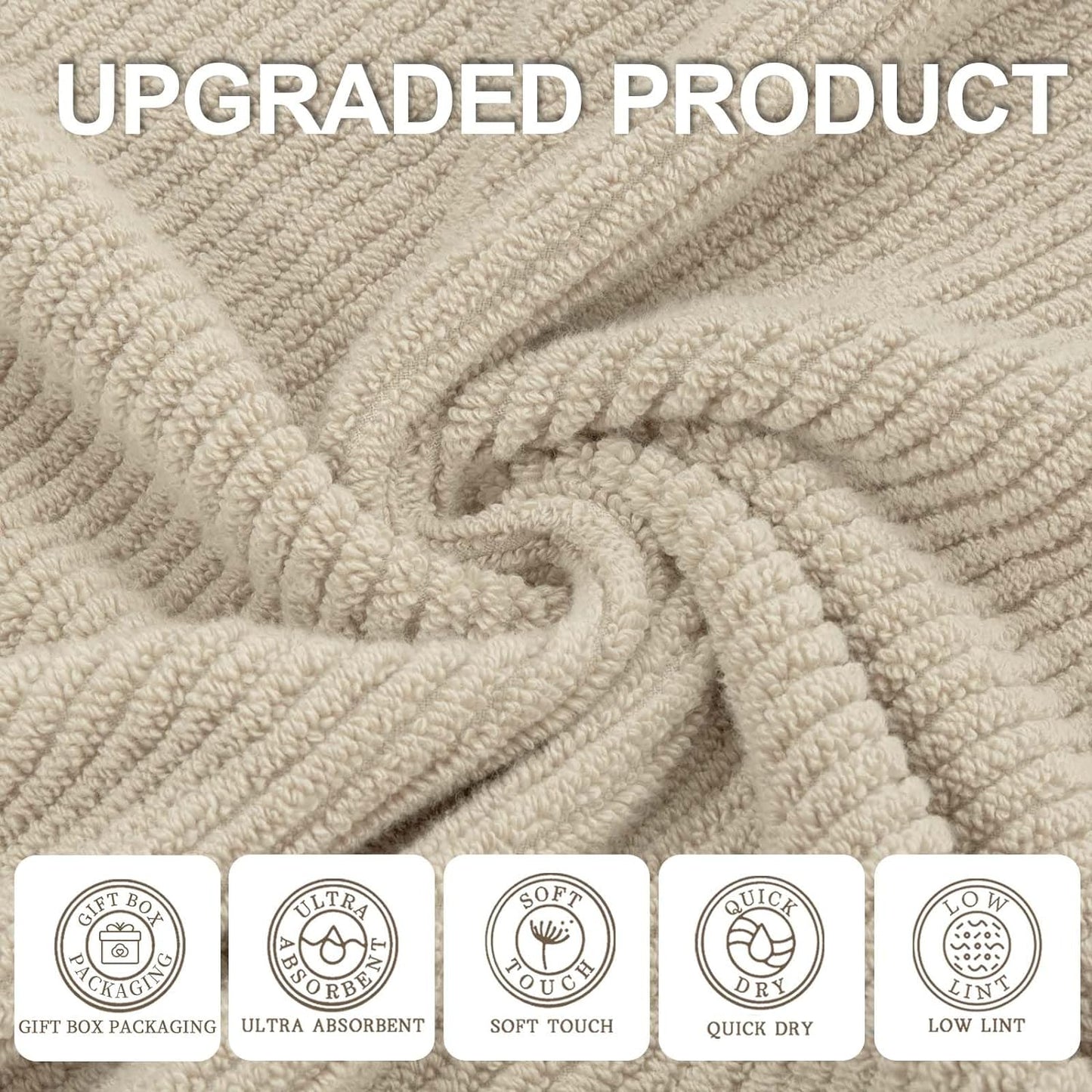 VOOVA & MOVAS Bath Towel Set, Large 30" x 56" - 100% Cotton | Quick Dry | Light Weight | Thick | Soft | Absorb, Lightweight Bath Towels, 4PC Shower Towels for Bathroom, Bathroom Essentials, Beige