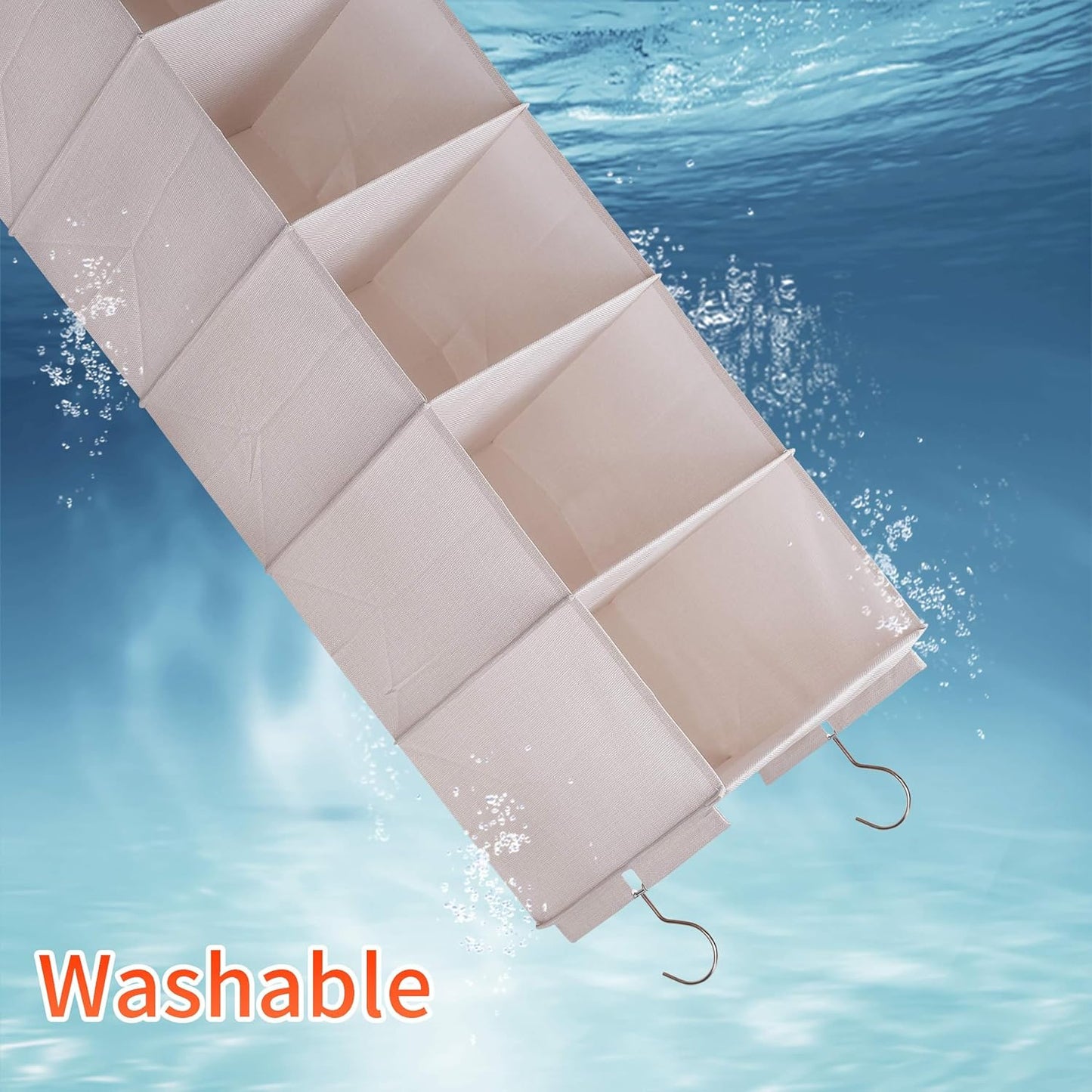 Large Hanging Sweater Organizer for Closet,Collapsible 6-Shelf Hanging Closet Shelves with Drawers, Washable (Beige -5 Shelf-1 d)