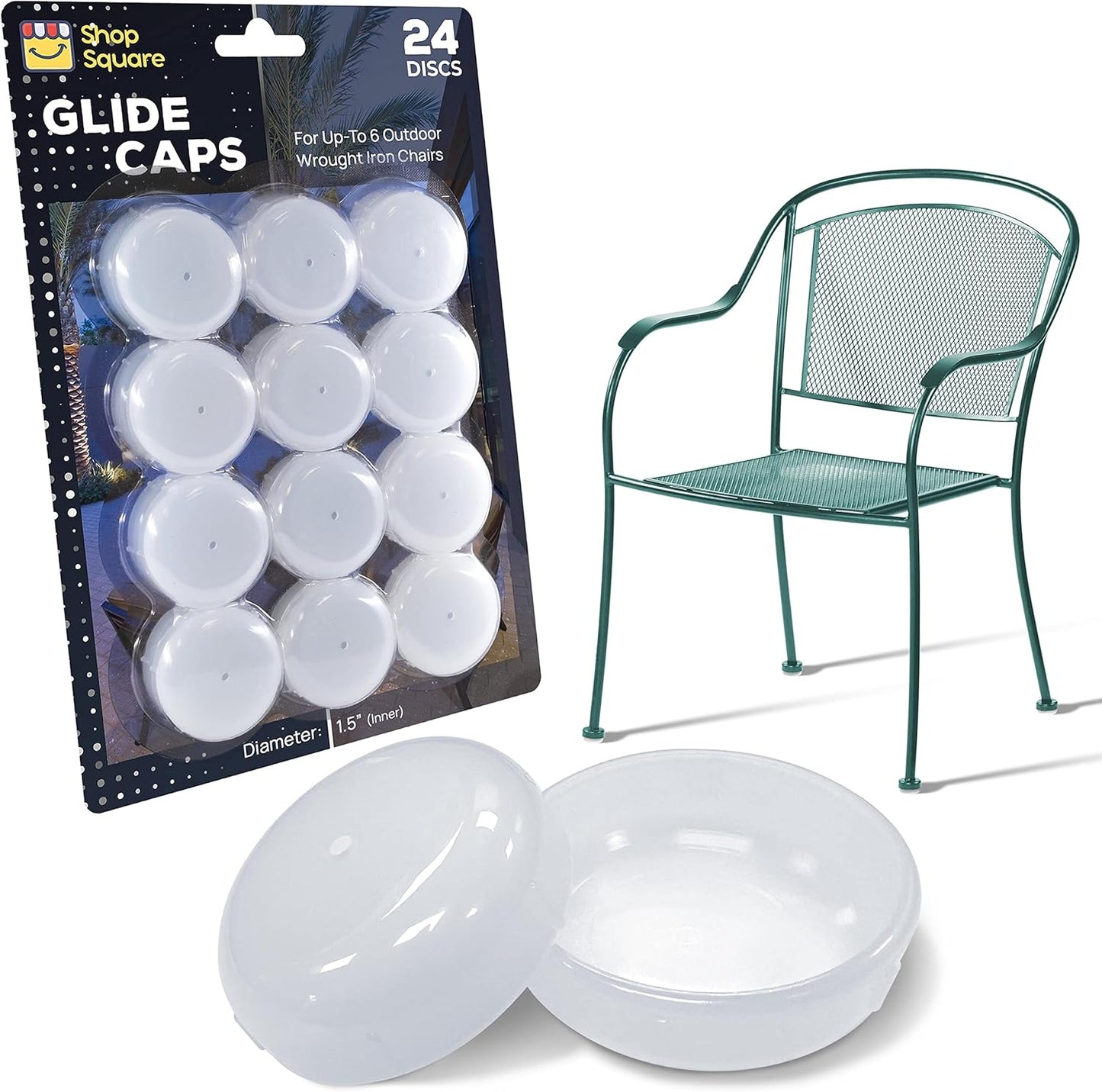 Wrought Iron Patio Furniture Feet Caps (24 Pack, White) - 1.5" Round Plastic Outdoor Chair Leg Caps, Patio Furniture Replacement Feet