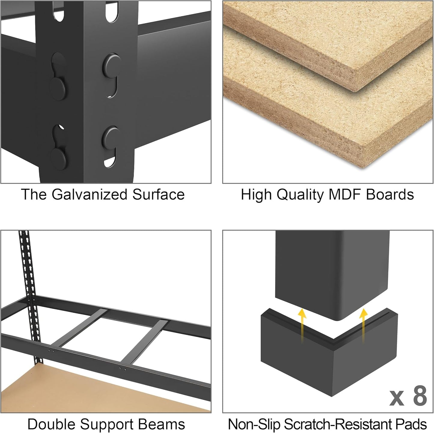 PrimeZone 4 Pack Heavy Duty Adjustable 5 Tier Garage Storage Shelves - 47" W x 18" D x 71" H, Metal Utility Rack Shelf Unit for Warehouse, Pantry, Closet, Kitchen, Black