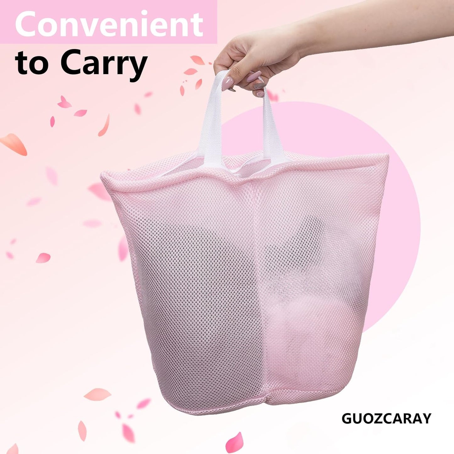2 Pcs laundry bag with handles mesh laundry bags washing machine laundry totes travel storage and sorting bag for Clothes laundry bag for delicates(Pink2N)