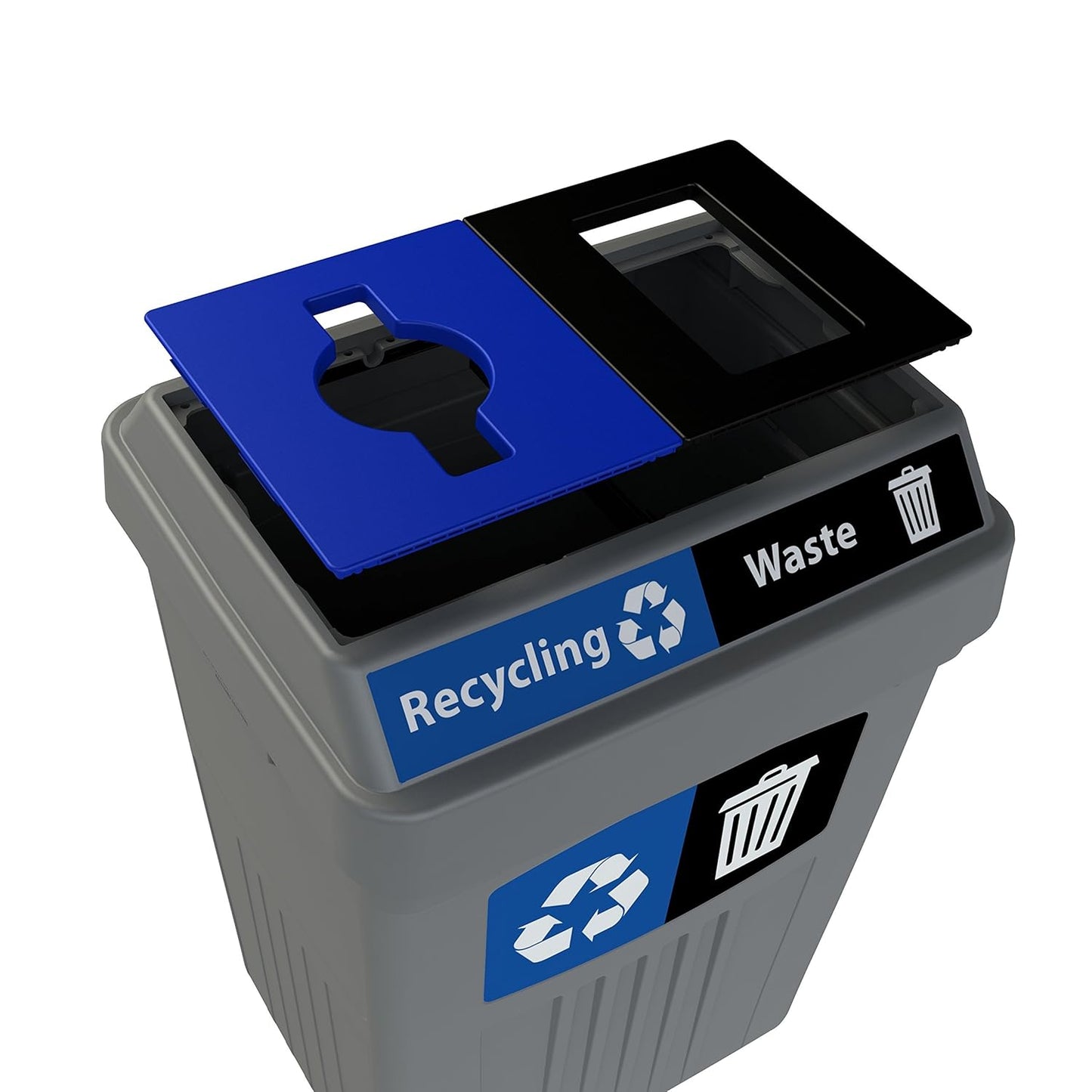 Flex E Bin FX50A-BK1-BC-BE, Made from Recycled Plastic. Indoor and Outdoor Sturdy Beer Can Receptacle | Includes Handles and Clear Signage Vented Design for Bag Removal - 50 Gallons, Black