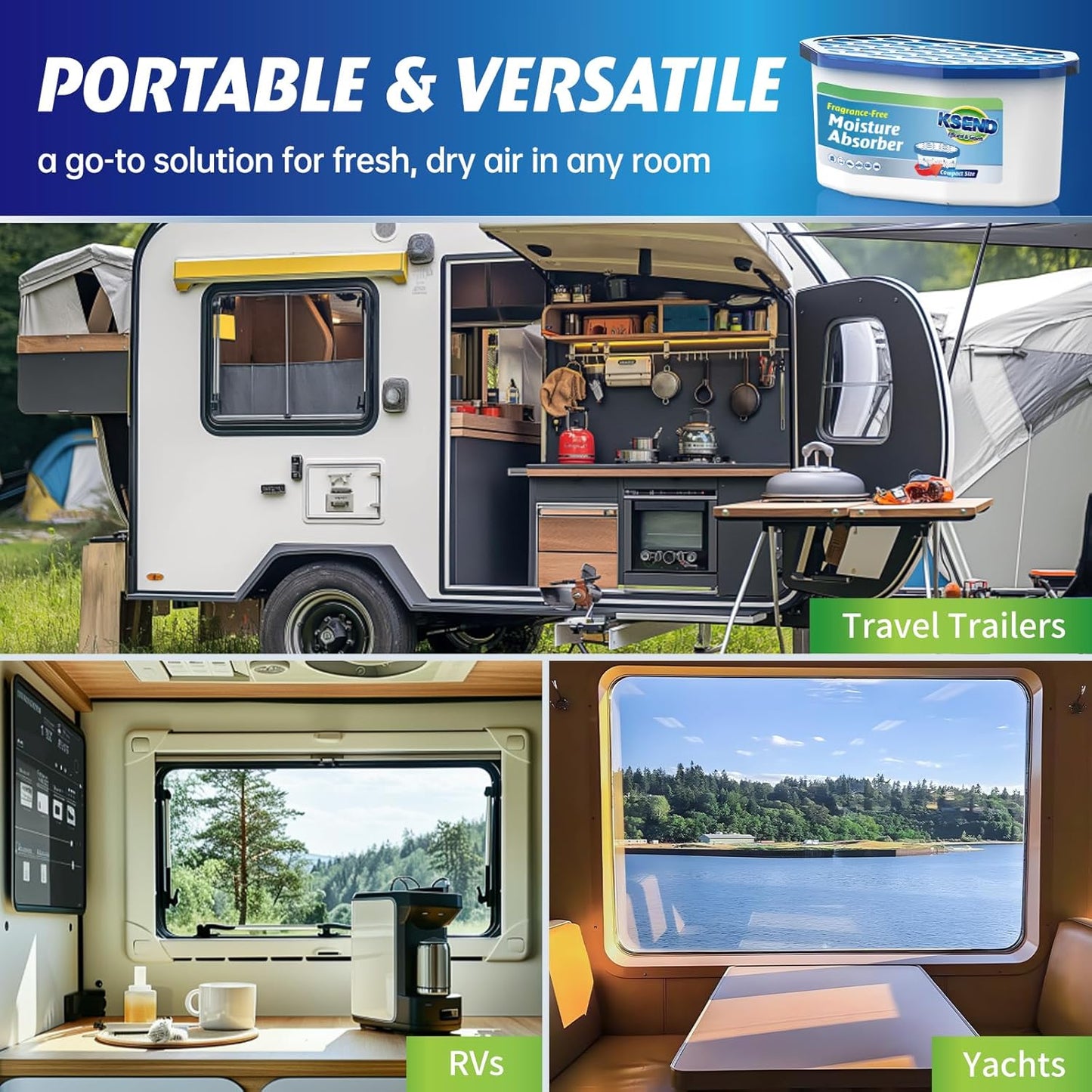 Moisture Absorbers, 24 Pack, Compact Dehumidifier for Closet, Efficient Humidity Absorber Boxes, Moisture Absorber for Closet, Odor Eliminator with Fragrance Free, Blue, 6.4oz, 300ml