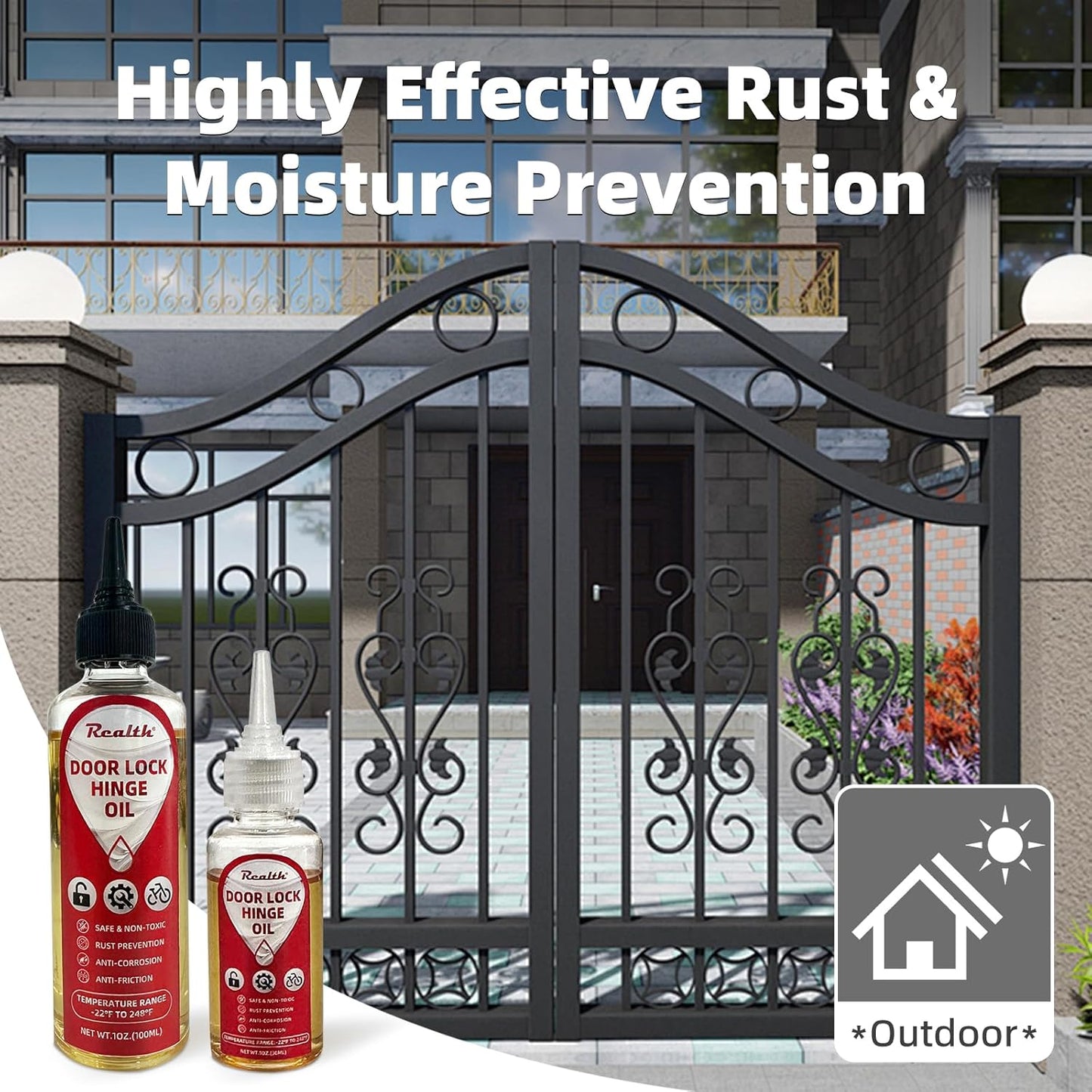 Realth Garage Door Lube -Door Hinge Lubricant for Metal Parts, Locks, Chains, Keyholes - Long-Lasting, Non-Toxic, Rust-Resistant Liquid Penetrating Oil with Precision Oiler Needle (30ml*2Pack)