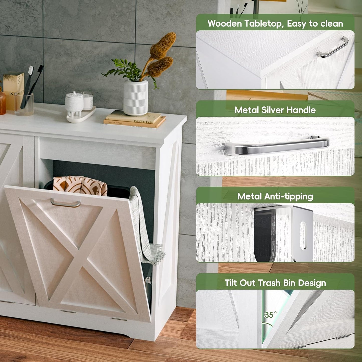 Betterhood TOLEAD Tilt Out Trash Can Cabinet, Hidden Trash Bin with Deodorizing & Negative Ion System, Pet-Proof Kitchen Waste Cabinet for Kitchen, Dining Room, Living Room (White, 2 * 13 Gallons)