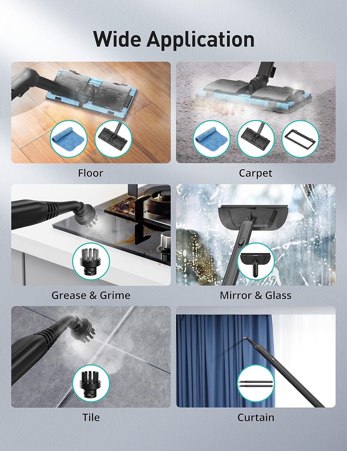 Steam Cleaner, 293°F 58 PSI Powerful Multipurpose Handheld Steam Mop for Home Use, 21 Attachments, 50Oz Capacity, Heavy Duty Steamer for Carpets, Floors, Cars, Tiles, Crack Cleaning, Teal