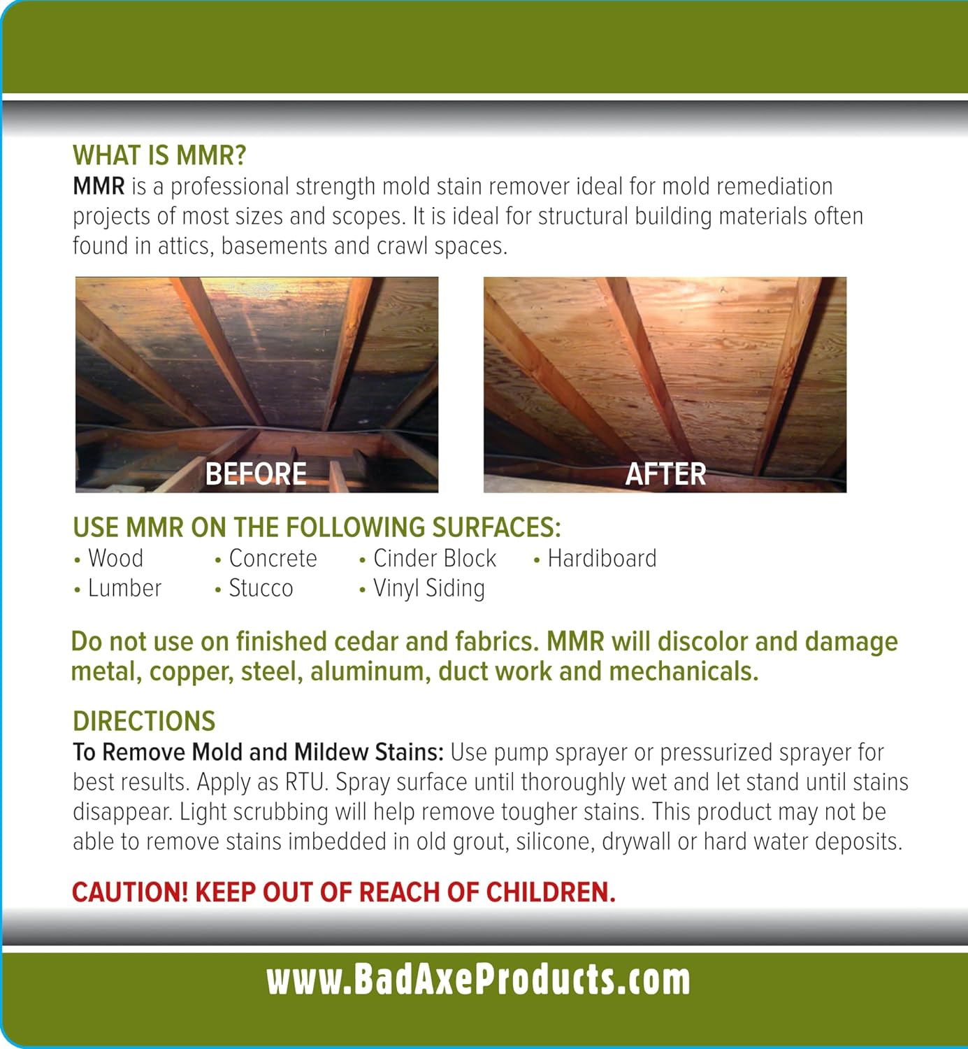 Bad Axe MMR Instant Mold Stain and Mildew Stain Remover - Professional Strength, Contractor Grade Cleaning Solution, Professional Quality Formula, Odor Removal, 1 Gallon (1)