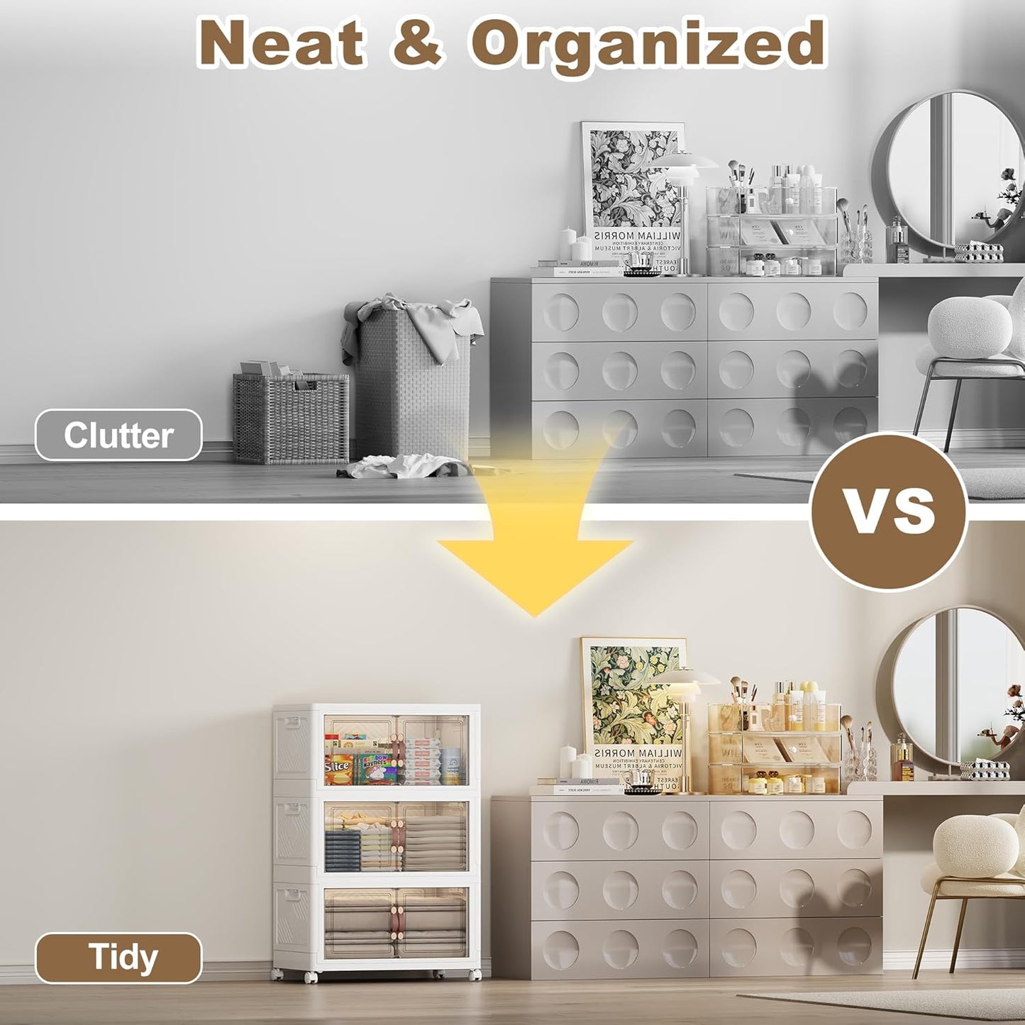 SAILUN 135QT Extra Large Collapsible Storage Bins with Wheels and Lid, Stackable Storage Bins Open Closet Organizers and Storage Storage Containers Drawers,19.7" L × 12.6" W × 34.8" H（3 Pack）