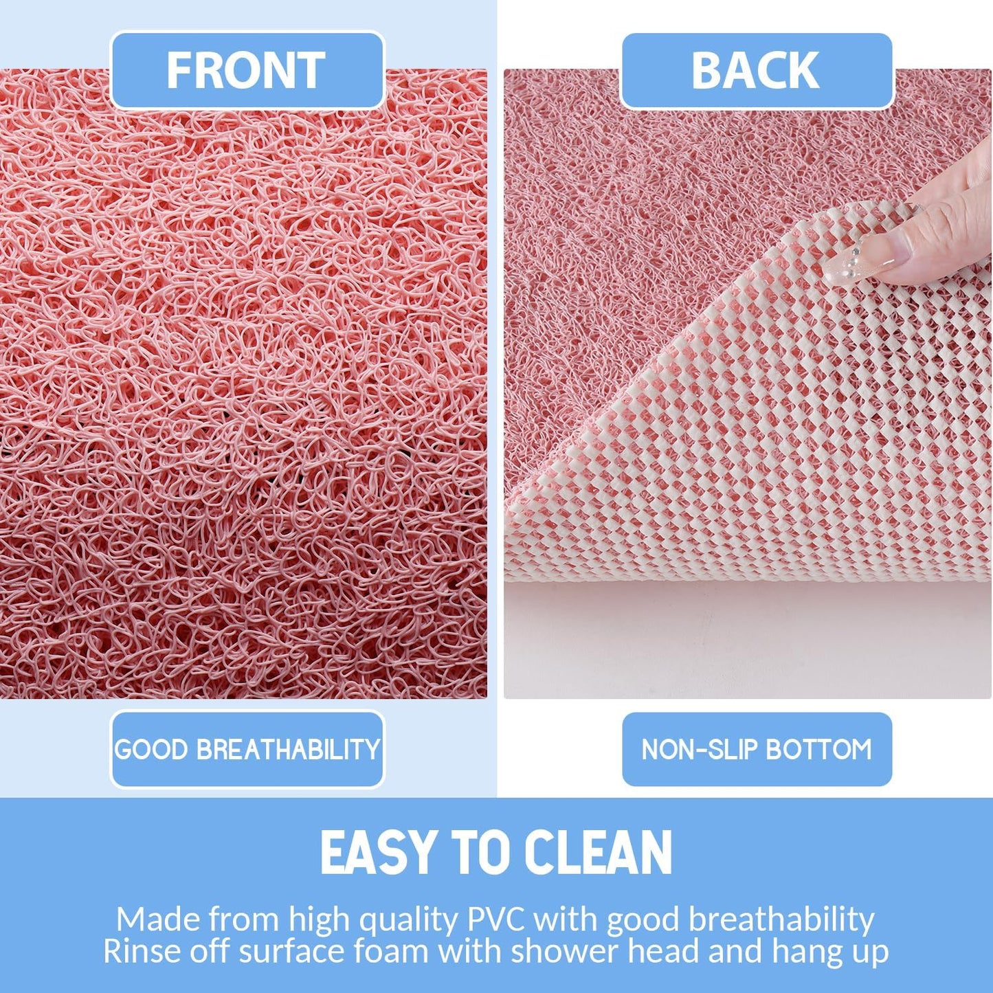 Non-Slip Bathtub Mat, Anti Slip Shower Mat, Fast Drying Bathtub Mats, Foot Scrubber Mat, Anti Slip Mat for Tub, Floor, Bathroom, Kitchen, Home, Hotel (Pink 24"×16")