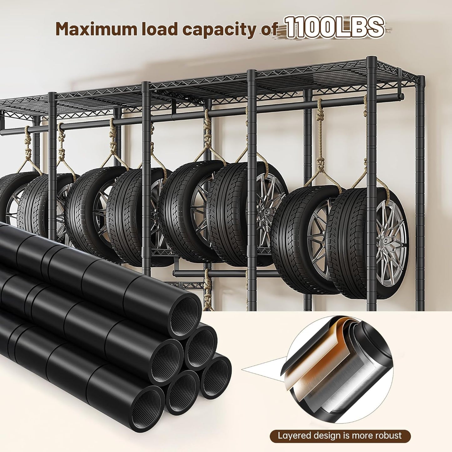 Raybee Clothes Rack Heavy Duty 1100 LBS Capacity Clothing Racks for Hanging Clothes Adjustable Garment Rack,17.7" D x 75.8" W x 76.9" H Black