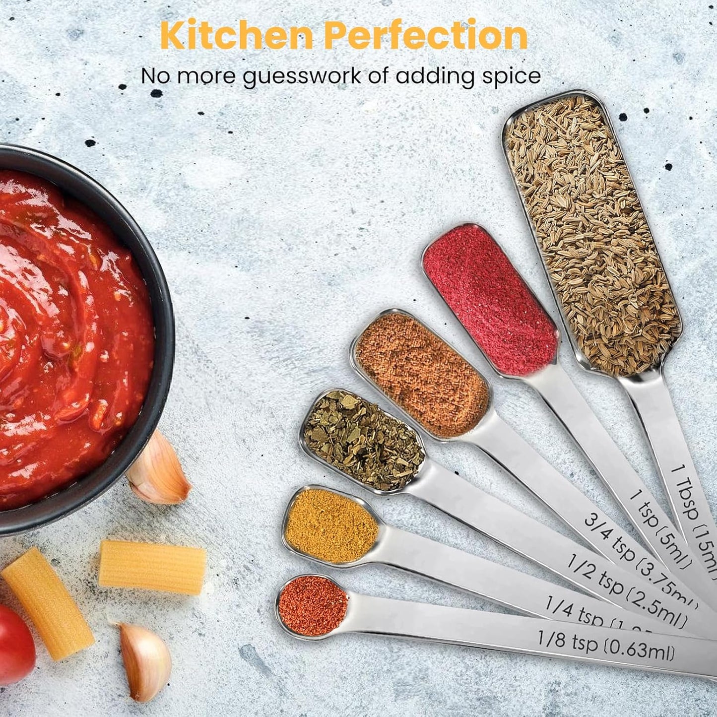 Stainless Steel Measuring Spoons Set of 13, Includes 7 Rectangular Measuring Spoons, 1 Leveler & 5 Tiny Spoons, Compact Spoons Design for Spice Jars, Ideal for Dry and Liquid Ingredients