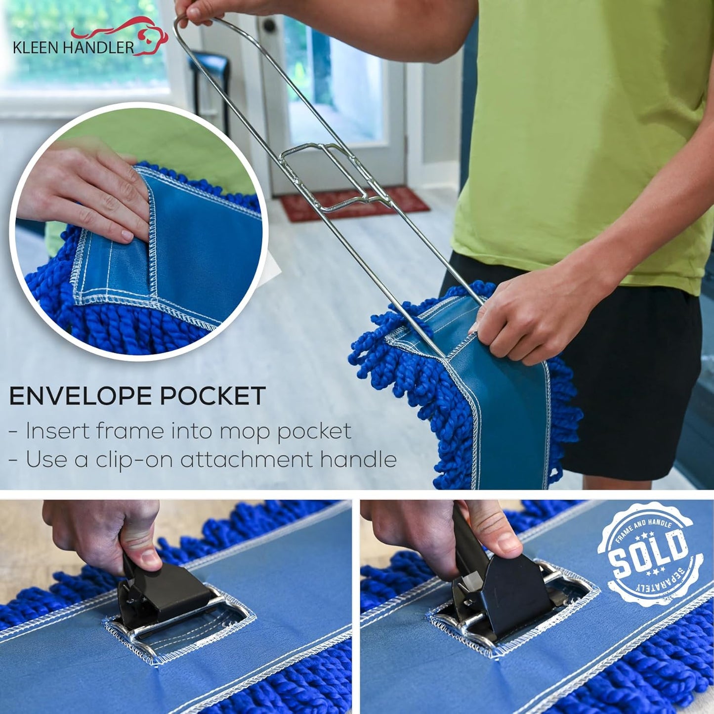 Kleen Handler 24 inch Microfiber Dust Mop | Medium Washable Commercial Mop Head Replacement, Pack of 3