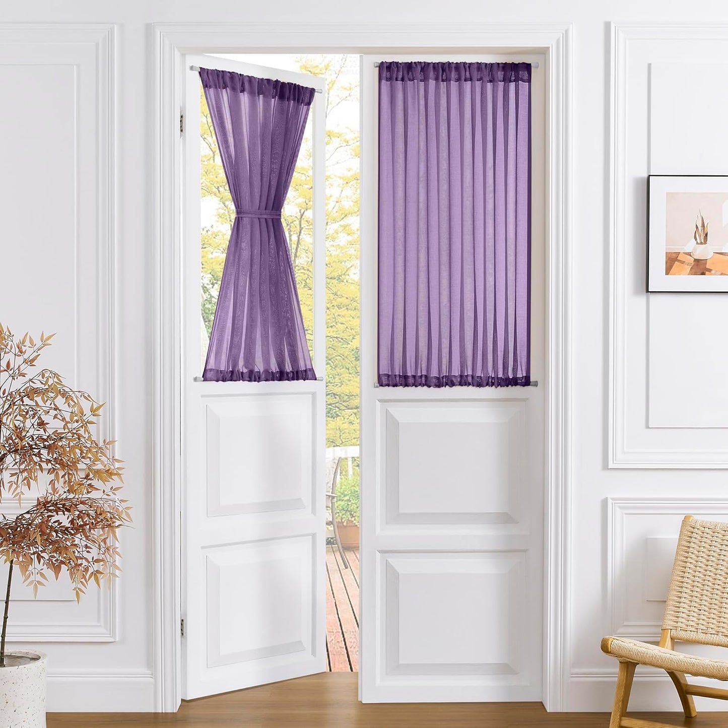 Tollpiz Sheer Door Curtains Closet Linen Textured Curtain Sheers Doorway Light Filtering Voile French Door Rod Pocket Curtains Patio Glass Door, 54 x 63 inches Long, Royal Purple, Set of 1 Panel