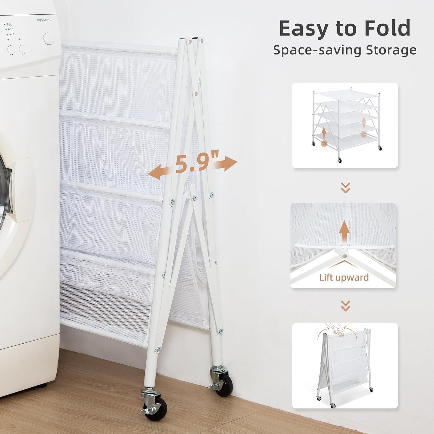 STORAGE MANIAC Sweater Drying Rack, Mesh Clothes Drying Rack, Stackable Laundry Drying Rack, Lay Flat Dryer for Delicates, Portable Dry Rack for Indoor or Outdoor, White, 5 Tier Foldable