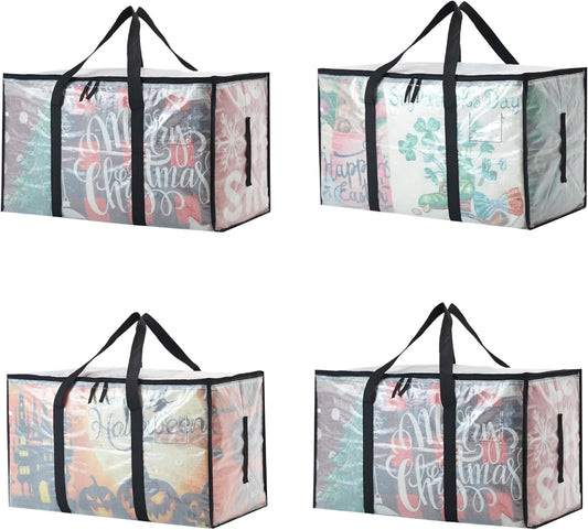 Heavy Duty 93L (24.5 Gallon) Stackable Storage Bins with Fully Openable Lids, Moving Bags Heavy Duty, Clear Plastic Totes for Moving Storage, Home Organization, Closet, Dorm Room. 4 Pack