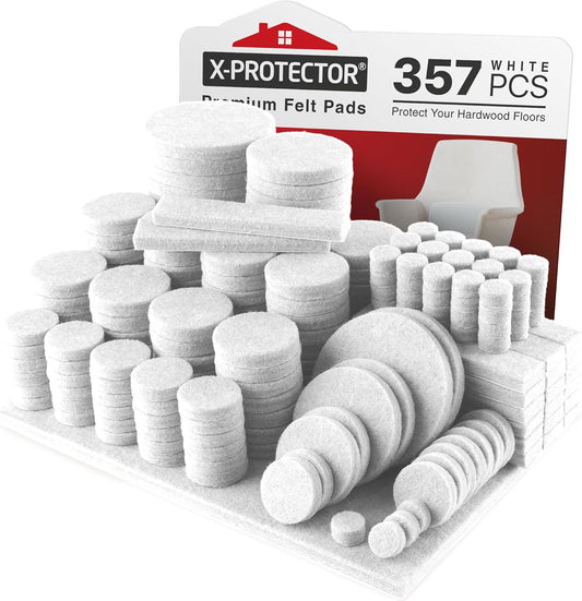 357 pcs White Felt Furniture Pads X-Protector! Huge Quantity of Furniture Pads for Hardwood Floors with Many Big Sizes – Your Ideal Wood Floor Protectors for Furniture. Protect Any Type of Hard Floor!