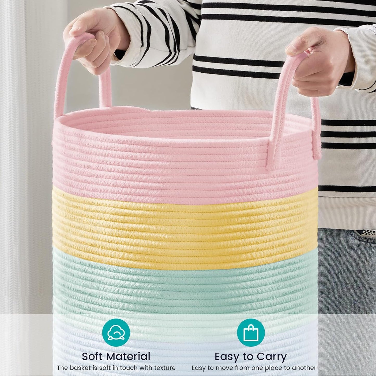 YOUDENOVA Laundry Hamper Basket, Woven 58L Tall Laundry Basket for Blanket Organizer- Clothes Hamper Baby Nursery Hamper for Blanket Storage in Bedroom