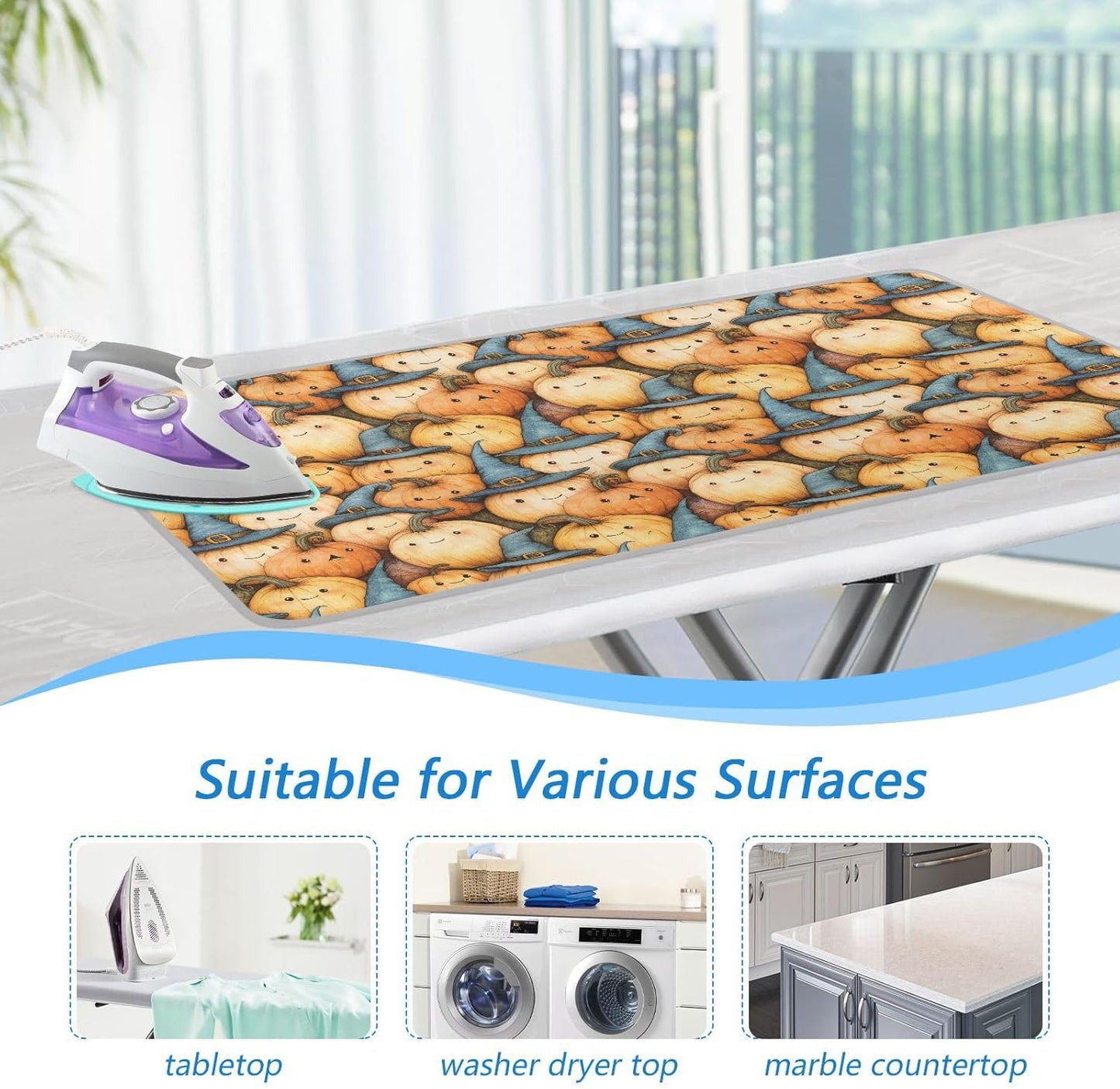 Cute Pumpkin Halloween Ironing Mat for Table top Portable Ironing Pad Blanket for Washer Dryer Countertop Travel