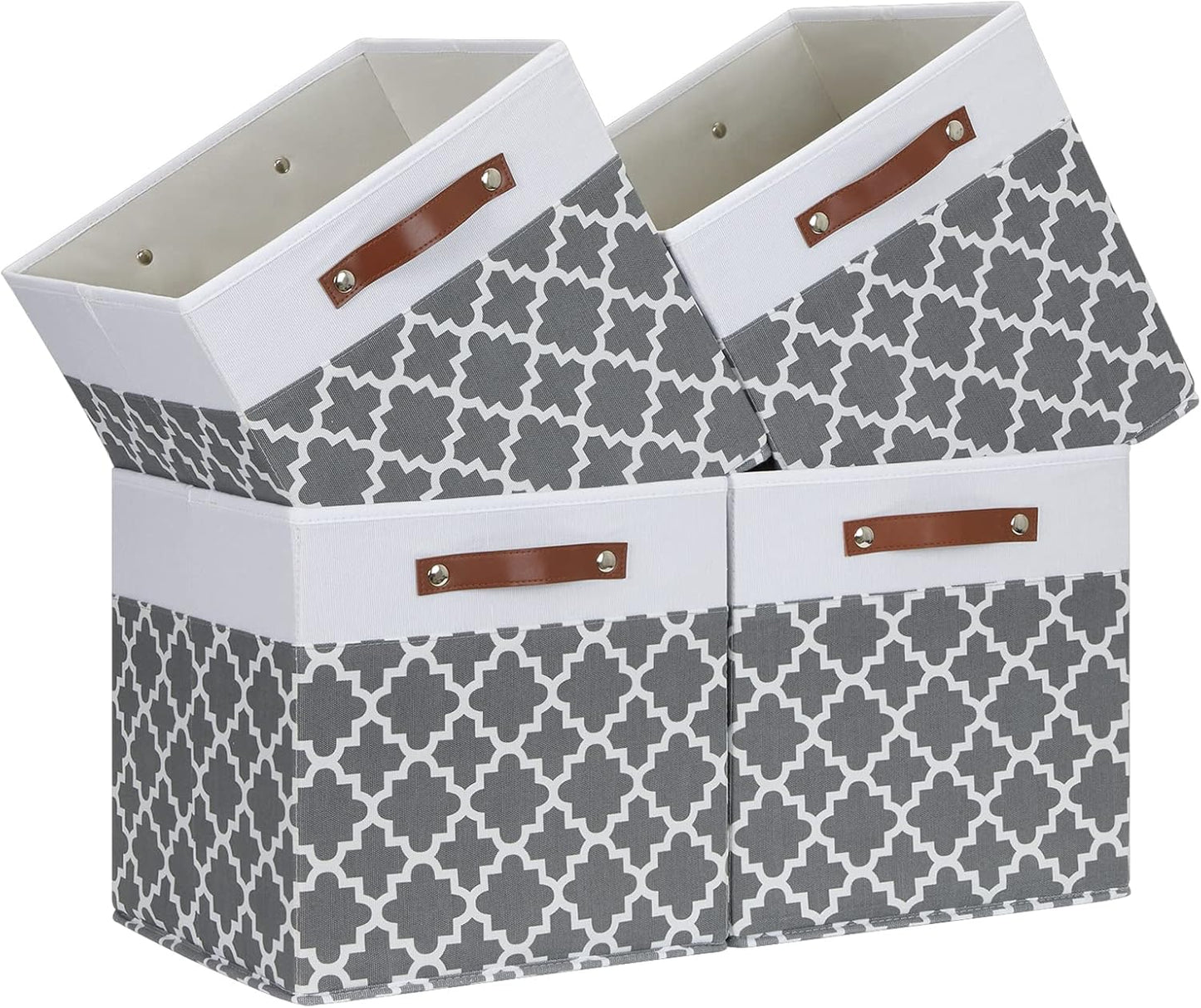 Temary Cube Storage Bins 13x13 Cubes Storage Bins for Shelf, 4 Pack Cube Storage Bins for Organizing Storage Basket with Handles(Grey Lattice)