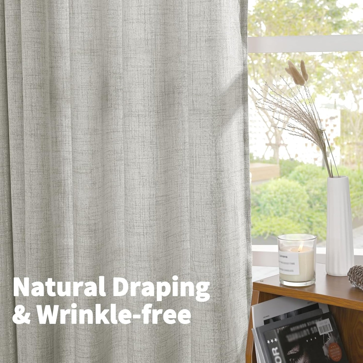 YoungsTex Light Grey Linen Curtains 78 Inch Length for Living Room, Light Filtering Semi Sheer Window Drapes Rod Pocket Back Tab Curtain for Bedroom Office Dining, 2 Panels, 52 X 78 Inch
