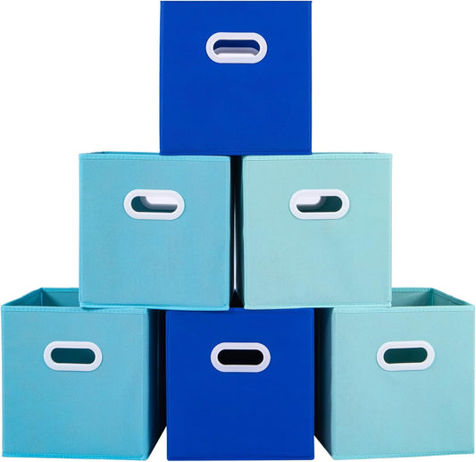Stero Fabric Storage Cubes Bins, 11 inch Fun Colored Foldable Storage Baskets with Dual Plastic Handle for Home, Kids Room, Closet and Toys Organization, Multi Colored, Set of 6