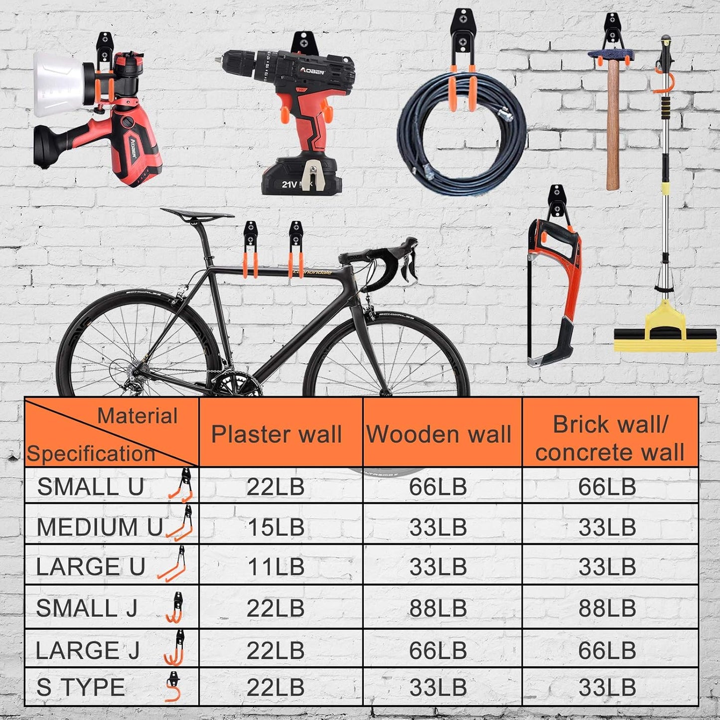 AOBEN Garage Hooks Heavy Duty, Steel Garage Storage Hooks, Utility Tool Hangers and Combinable Wall Mount for Organizing Ladders, Bikes, Hoses, and More Equipment (Small J, 10 Pack)