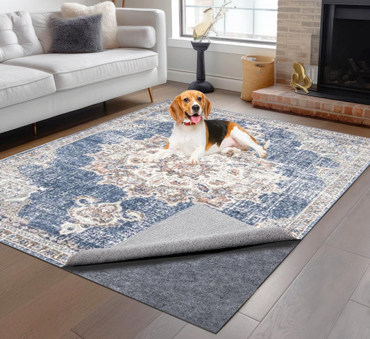 Non-Slip Rug Pads 5 x 7 ft, 100% Waterproof Extra Large Area Rugs Non Skid Rug Pad for All Floors and Finishes Durable Hardwood Floor Protective Felt Keeps Rugs in Place, Safe and Secure