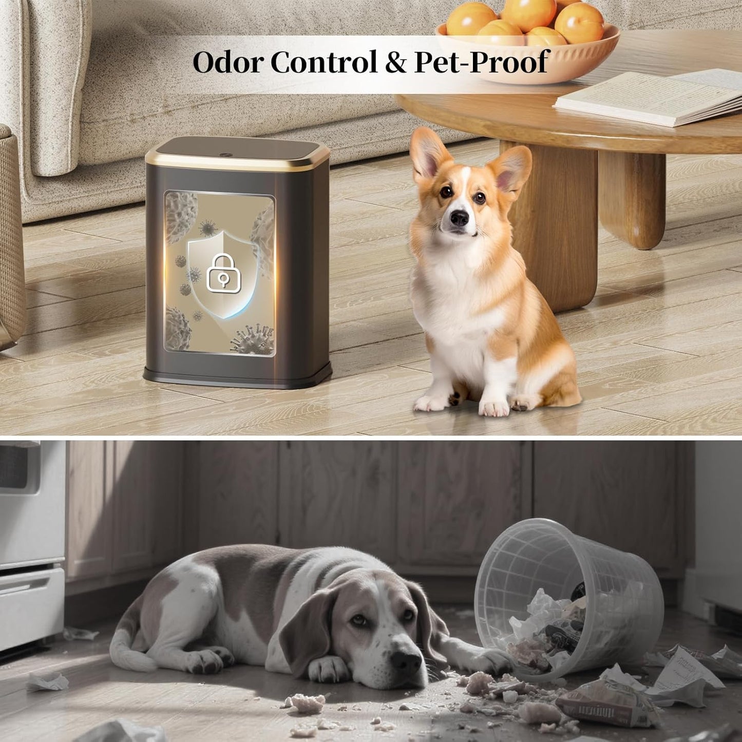 2.1 Gallon Bathroom Trash Can with Lid Press Top, 8 Liter Stainless Steel Garbage Can with Press Type Lid, Slim Trash Bin Waste Basket for Toilet, Office, Bedroom, Living Room (Black)