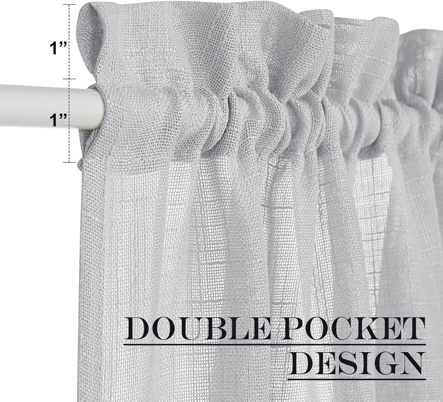 NICETOWN French Door Panel with Tieback - Linen Look Sheer Curtain Linen Textured Sheer French Door Panel with a Tieback (52 Width x 72 Length, Light Grey, 1 PC)