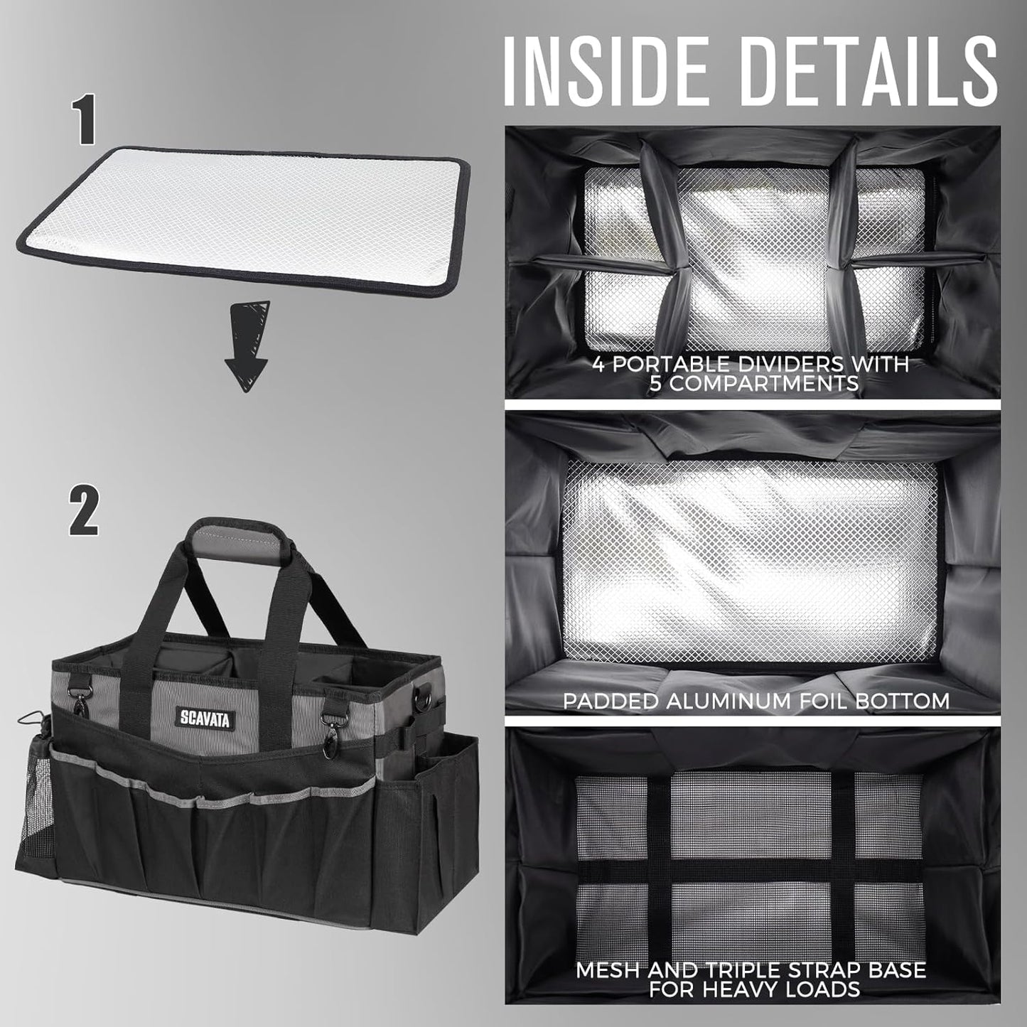 Wearable Cleaning Caddy Bag, Cleaning Caddy Supplies Organizer with Handle & Shoulder Straps for Housekeepers, Under Sink & Car Cleaning Tool Organizers with 4 Foldable Divider (DarkGrey)