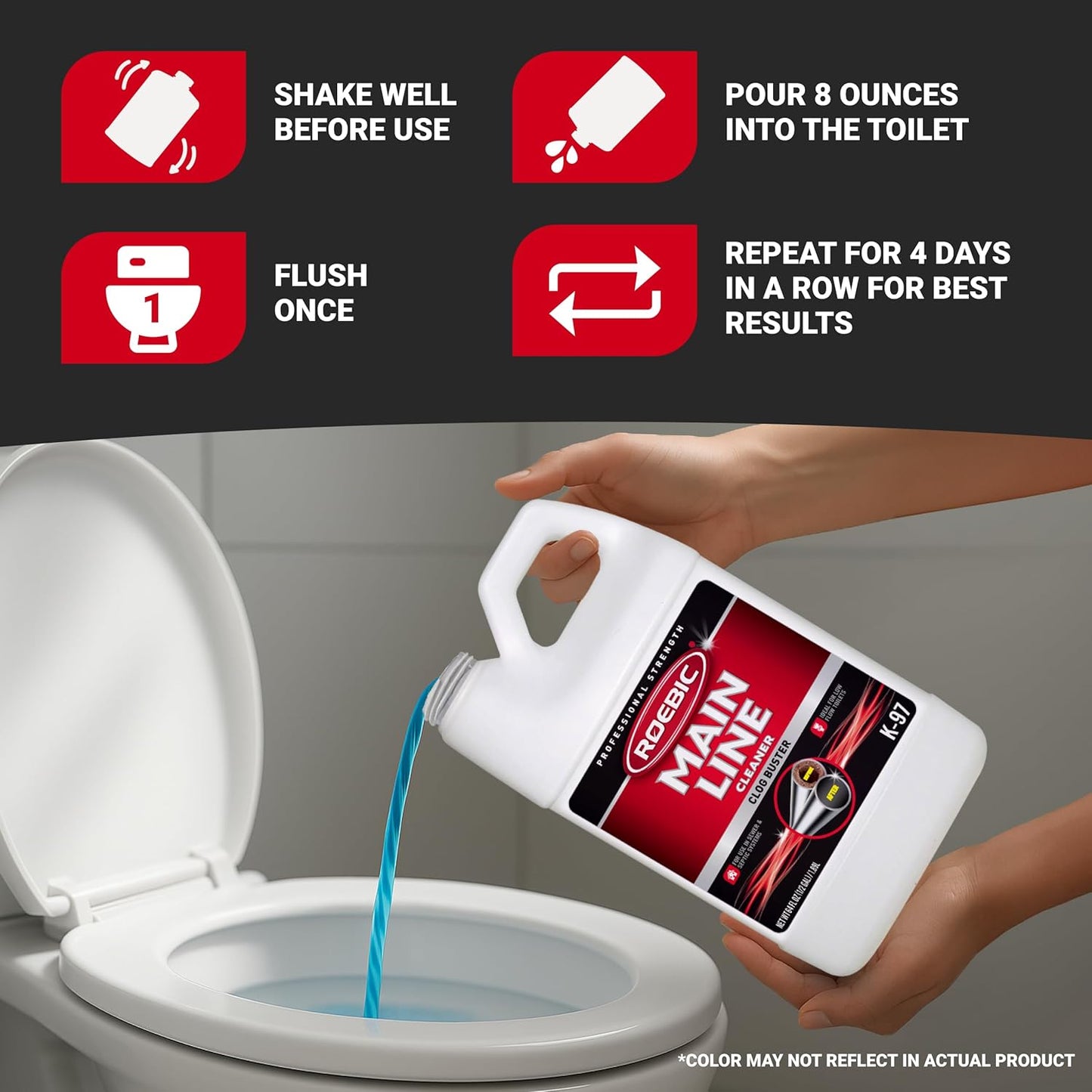 Roebic K-97 Liquid Main Line Cleaner with Bacteria Enzymes, Eliminates Organic Buildup in Sewer/Septic System and Protects from Clogs, Safe for Bathroom Toilet, 64 fl oz