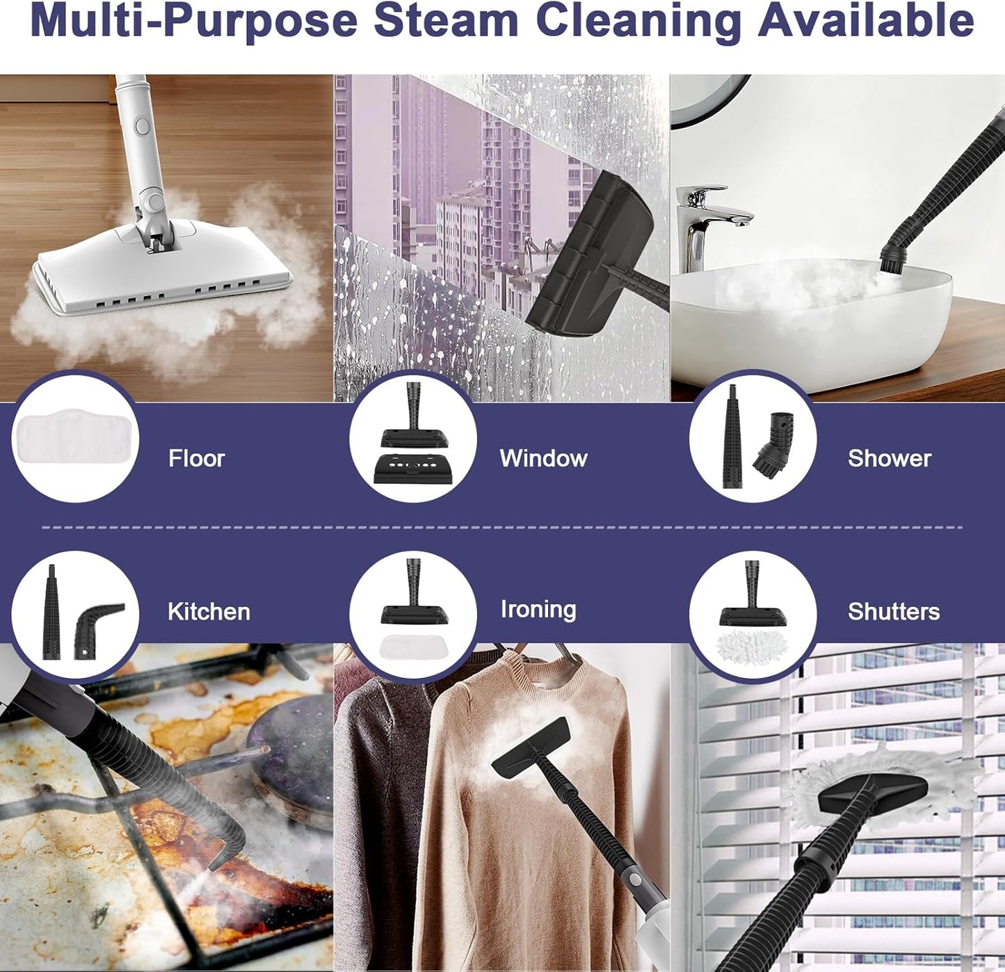 Steam Cleaner, 6 in1 Rotated Steam Mop Cleaner with 2 Modes, 2 Microfiber Pads, 400ML Removable Tank, 23FT Power Cable, Detachable Steam Mops for Floor, Laminate Floor, Tiles Cleaning (Sky White)