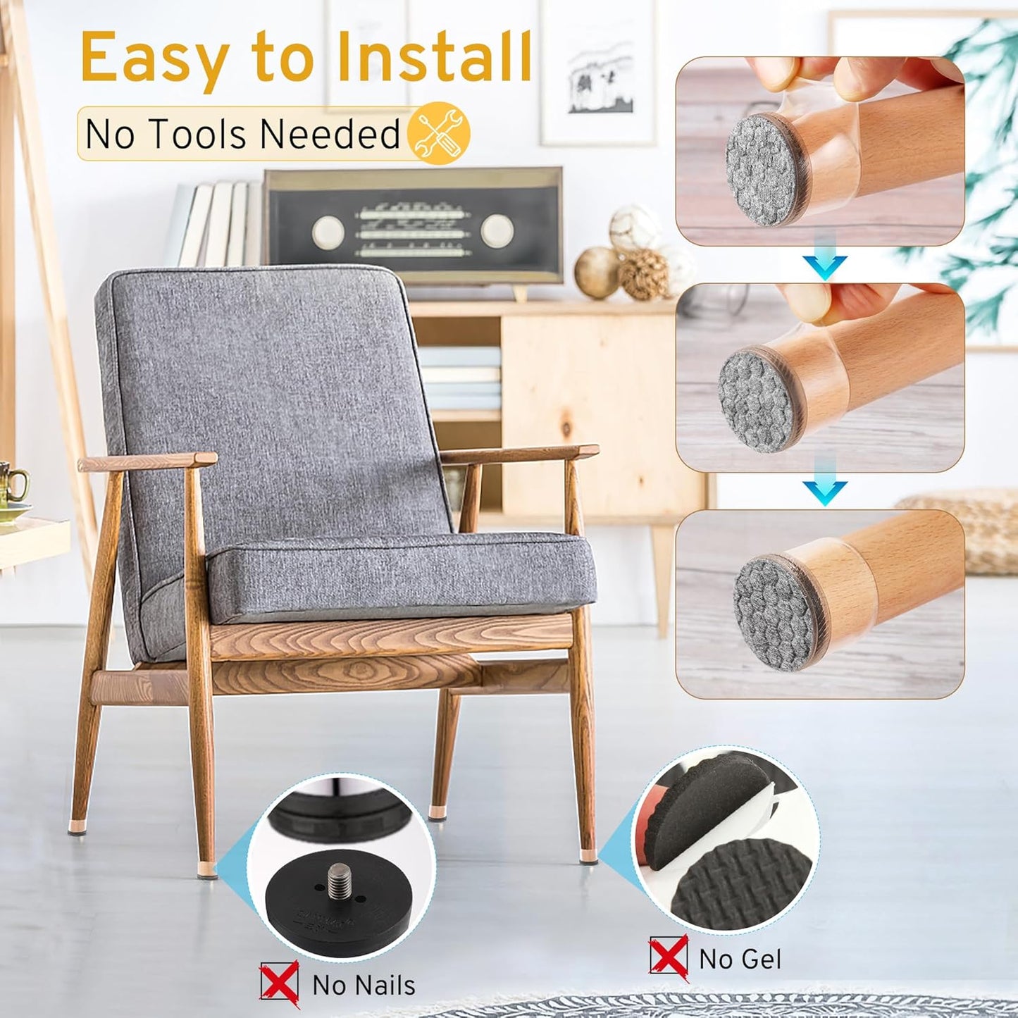24PCS Extra Small Chair Leg Floor Protectors, Furniture Sliders, Chair Leg Protectors for Hardwood Floors, Non-Slip Felt Furniture Pads, Round Silicone Cap Covers to Protect Floors(Fit 0.5" - 0.75")