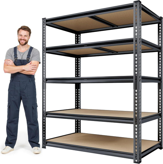 72"H Storage Shelves Heavy Duty, 2000LBS Garage Shelving, 5 Tier Metal Shelving Unit Adjustable Garage Shelves Utility Rack Shelf for Storage Warehouse Pantry Closet,35.6" W × 16" D × 72" H, Black