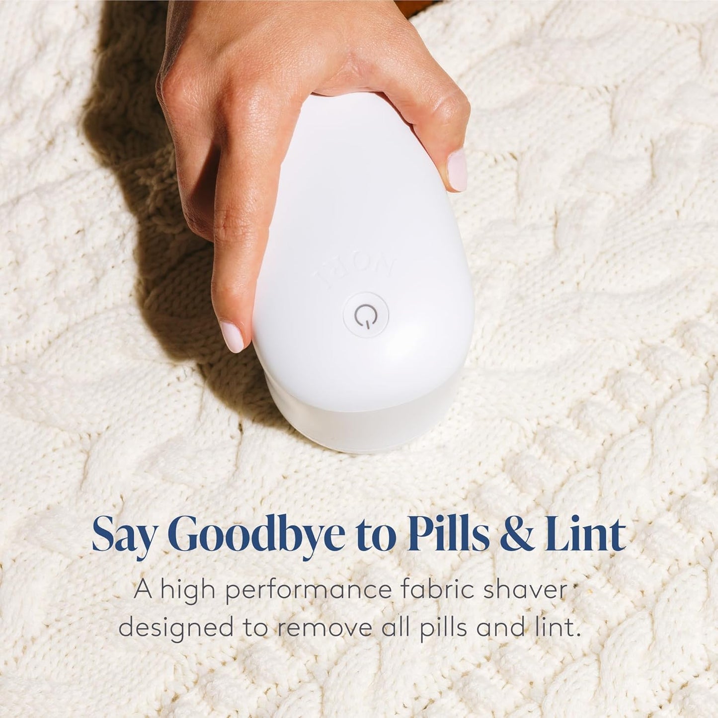 Nori Trim Fabric Shaver - Lint Remover for Clothes & Furniture Couch Pilling - Sweater Pill Remover - Clothes Shaver with 6 Precision Blades - Wireless and Rechargeable - White