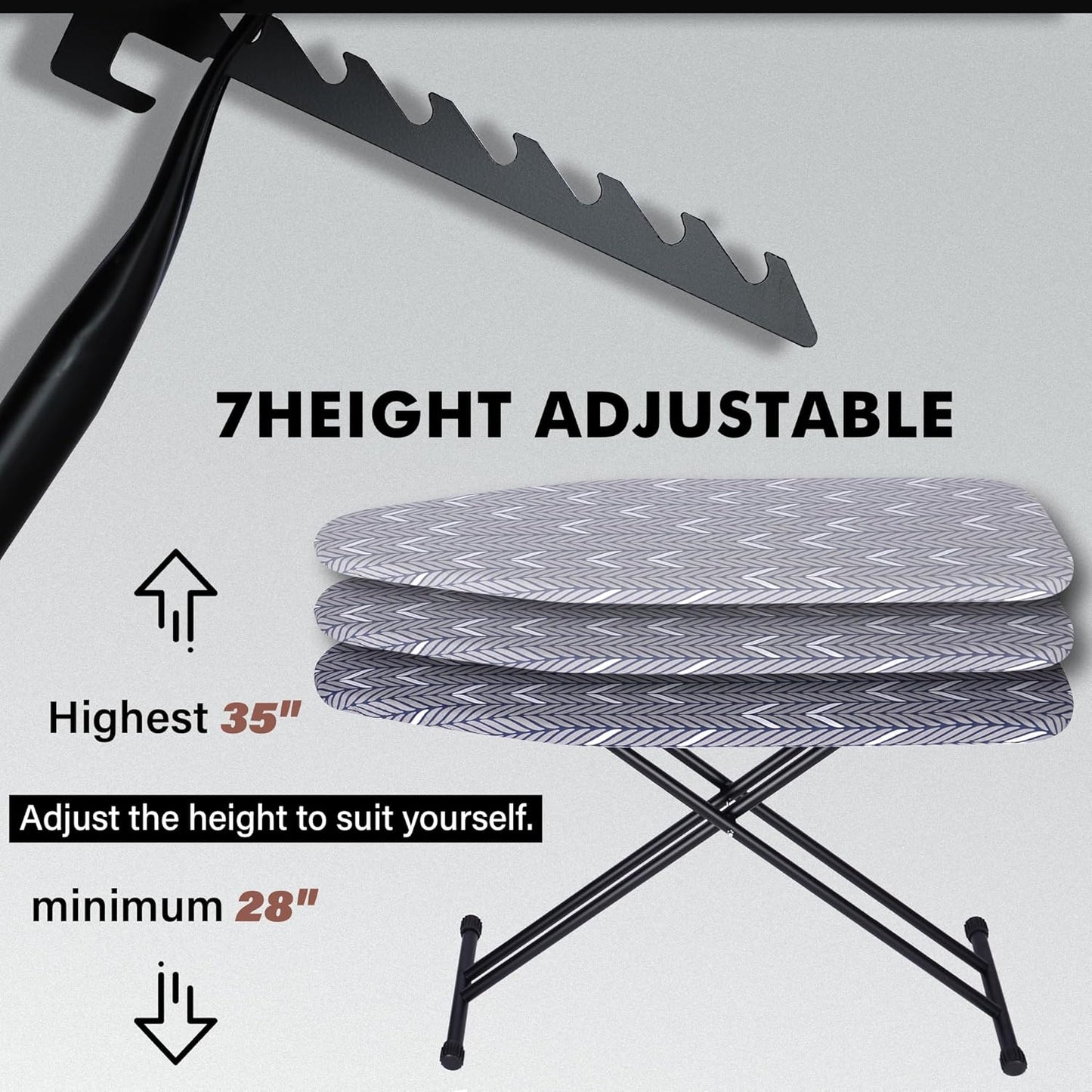 Ironing Board Full Size, Metal Construction Iron Board with Extra Thick Heavy Duty Padded Cover, Stable Structure, Anti-Skid Feet