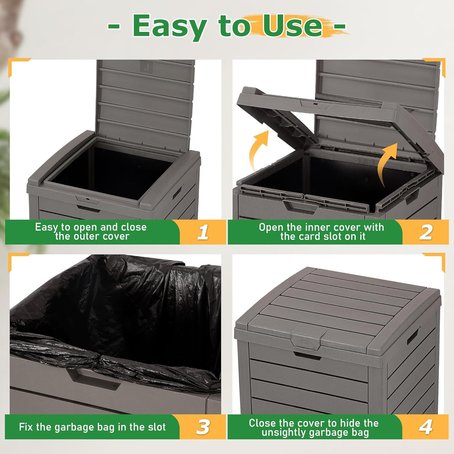 NUNU LAB 31 Gal Outdoor Trash Can with Lid - Heavy Duty Waterproof Resin, Removable Drip Tray, Fits 33-40 Gallon Bags - Large Garbage Bin for Patio, Backyard, Deck