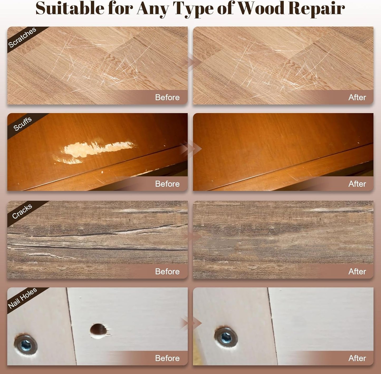 20 Colors Wood Filler Sticks Furniture Markers Touch up,Fill Putty Stick for Repair Furniture Scratch,Scuffs,Cracks and Nail Holes on Floors,Cabinets,Tables,and Doors Tables