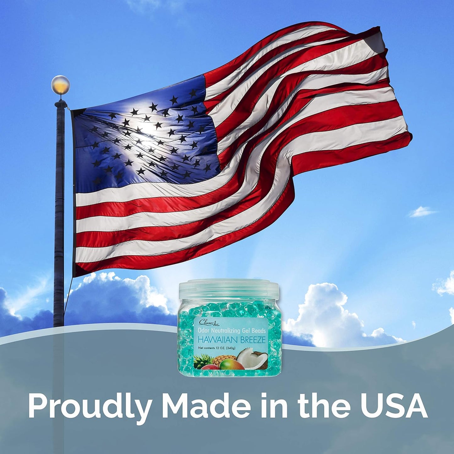 Clear Air Odor Eliminator Gel Beads - 12 oz, Pack of 2 - Air Freshener Made with Essential Oils - Eliminates Odors in Bathrooms, Cars, Boats, RVs & Pet Areas - Hawaiian Breeze Scent