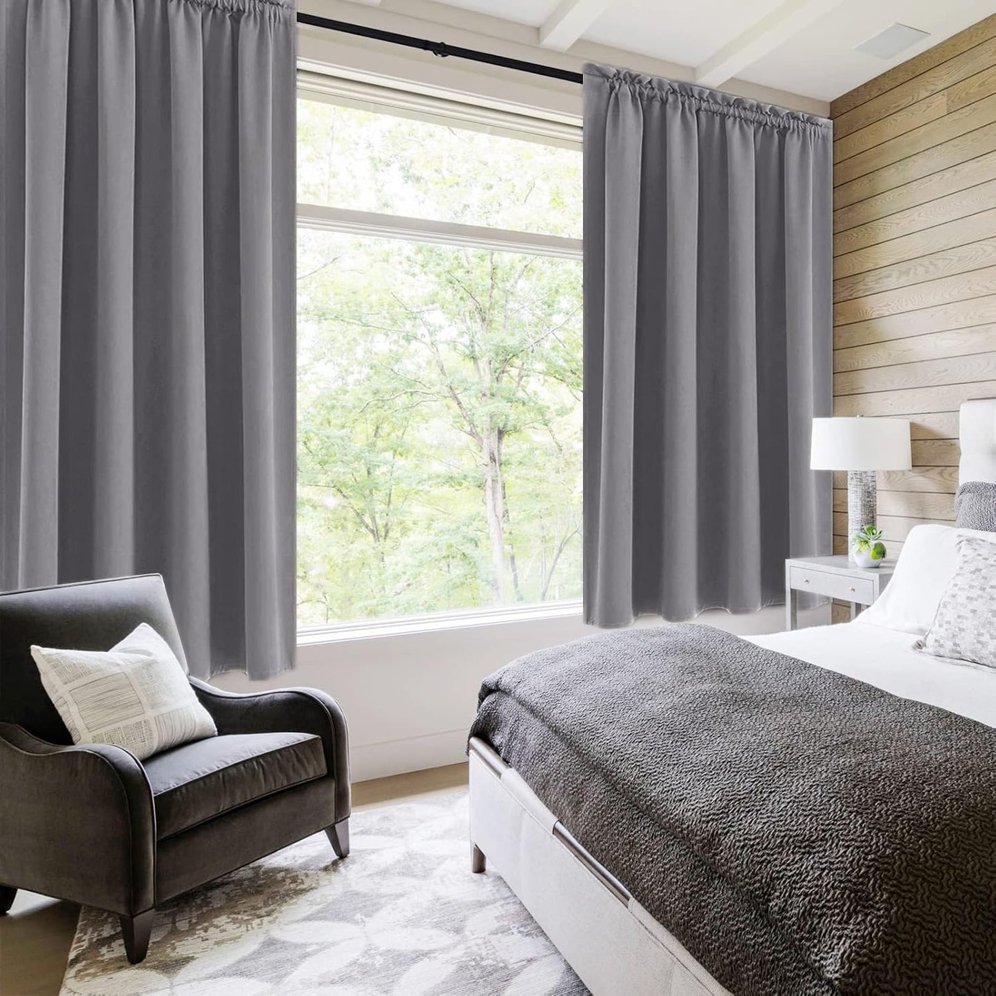 DWCN Grey Room Darkening Blackout Curtains - Thermal Insulated Privacy Energy Saving Window Curtain Drapes 52 x 63 inch Length, Set of 2 Bedroom Living Room Curtains