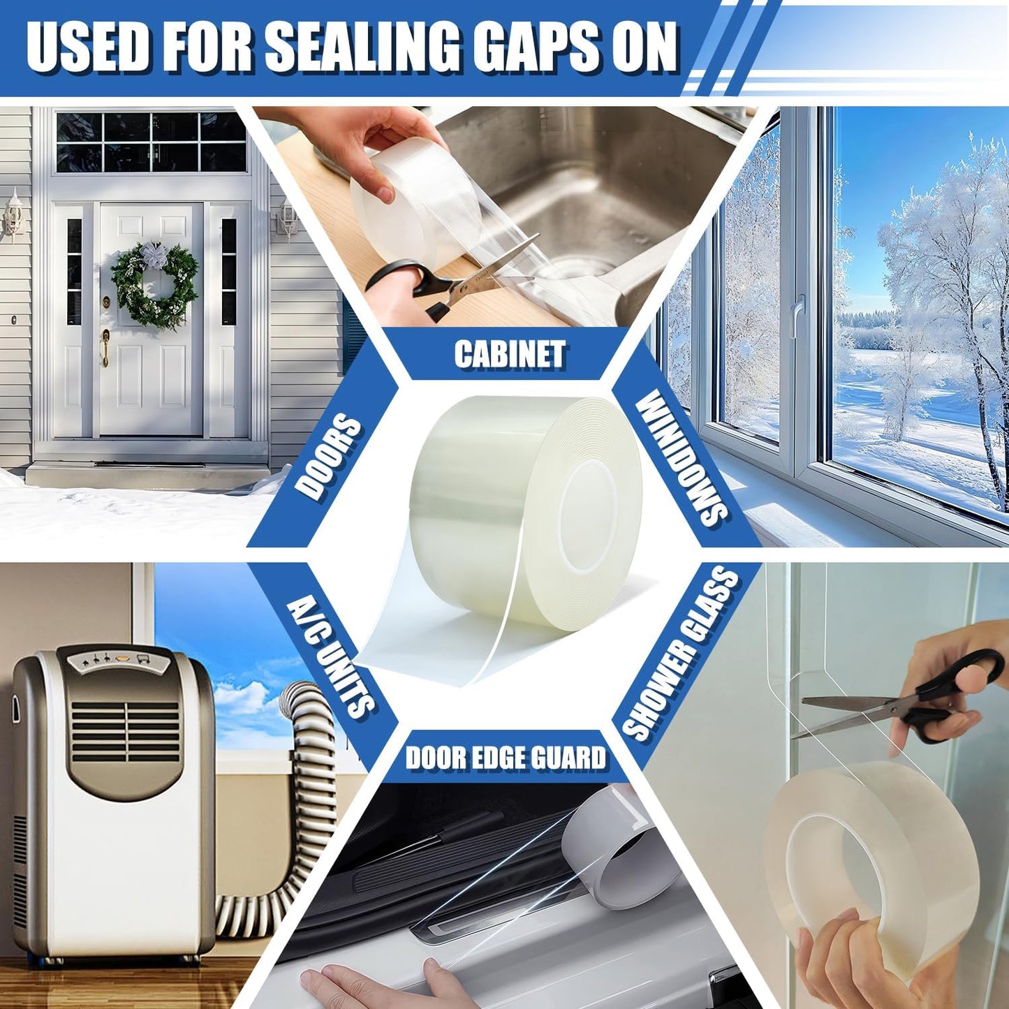 Window Weather Sealing Tape 3 in x 66 FT Weather Stripping Weatherproof Draft Stopper Clear Window Insulation Tape for Doors Windows Garages RVs Energy Saving Kit