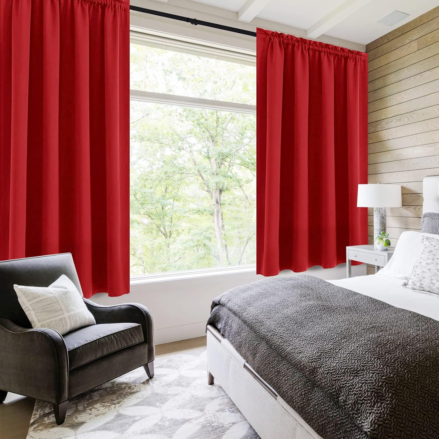 DWCN Christmas Blackout Curtains Room Darkening Thermal Insulated Bedroom Curtains Window Curtain Panels, 52 x 54 inches Long, Set of 2 Red Rod Pocket Drapes