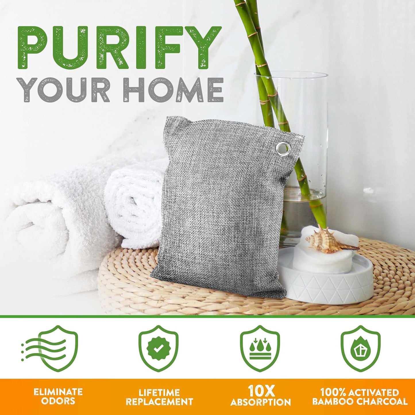 Charcoal Odor Absorber for Strong Odor (Large, 12 Pack, 100g each), Perfect for Smelly Shoes, Bamboo Charcoal Air Purifying Bag, Activated Charcoal Odor Absorber for Closet, Shoe, Car, Odor Deodorizer