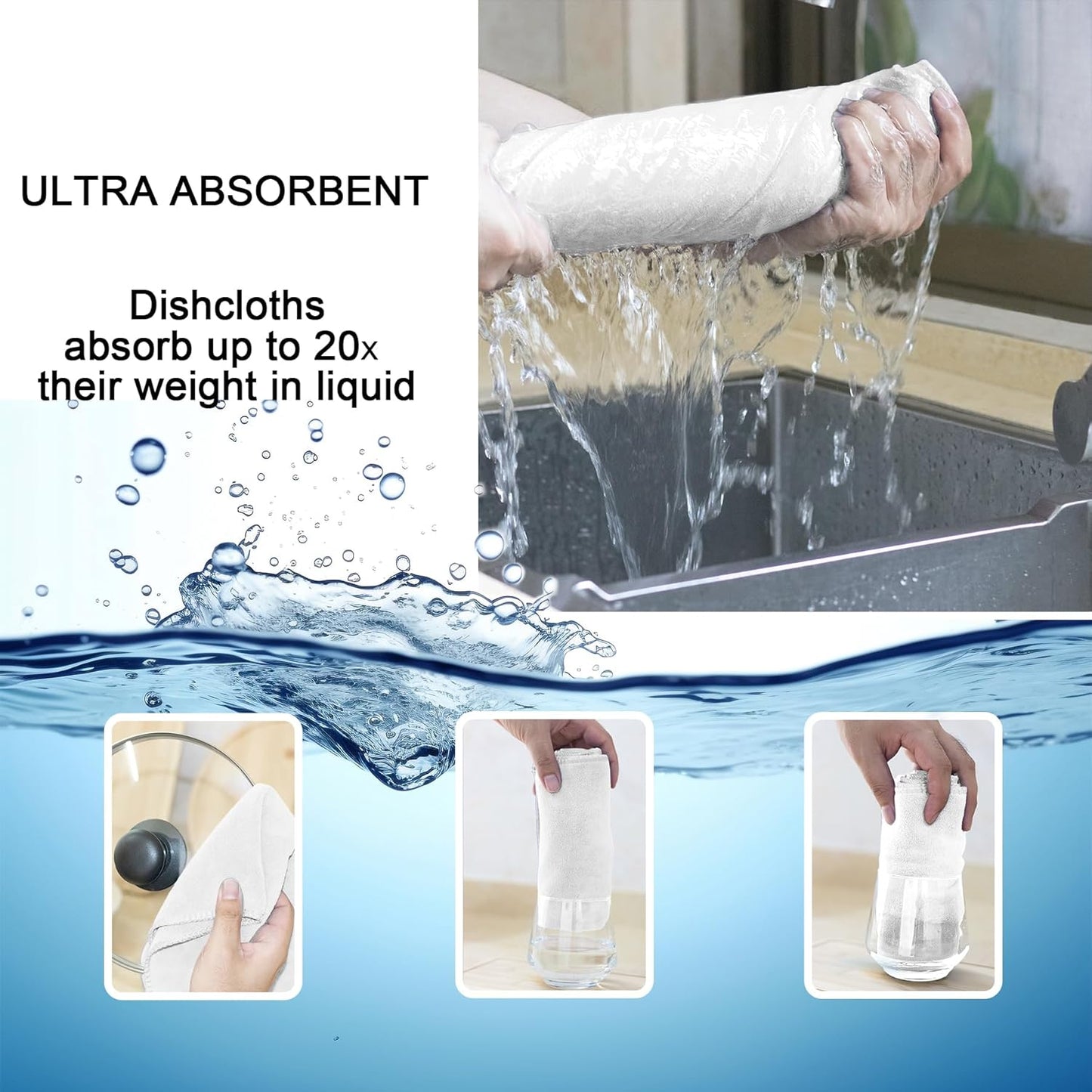 kimteny 13x28 Inches Kitchen Cloth Dish Towels, 400 GSM Premium Dishcloths, Super Absorbent Coral Velvet Microfiber Cleaning Cloths, Fast Drying Rags for Washing Dishes (6 Pack, White)