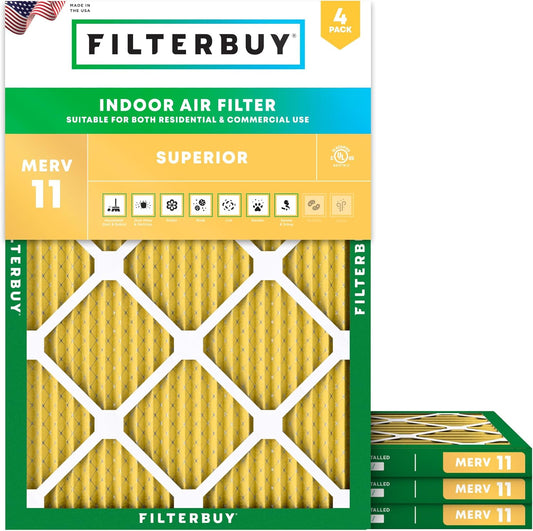 Filterbuy 17.5x23.5x1 Air Filter MERV 11 (MPR 1200) Allergen Defense Replacement (4-Pack), Electrostatic Pleated HVAC AC Furnace Filters, Made in USA (Actual Size: 17.38 x 23.38 x 0.75)